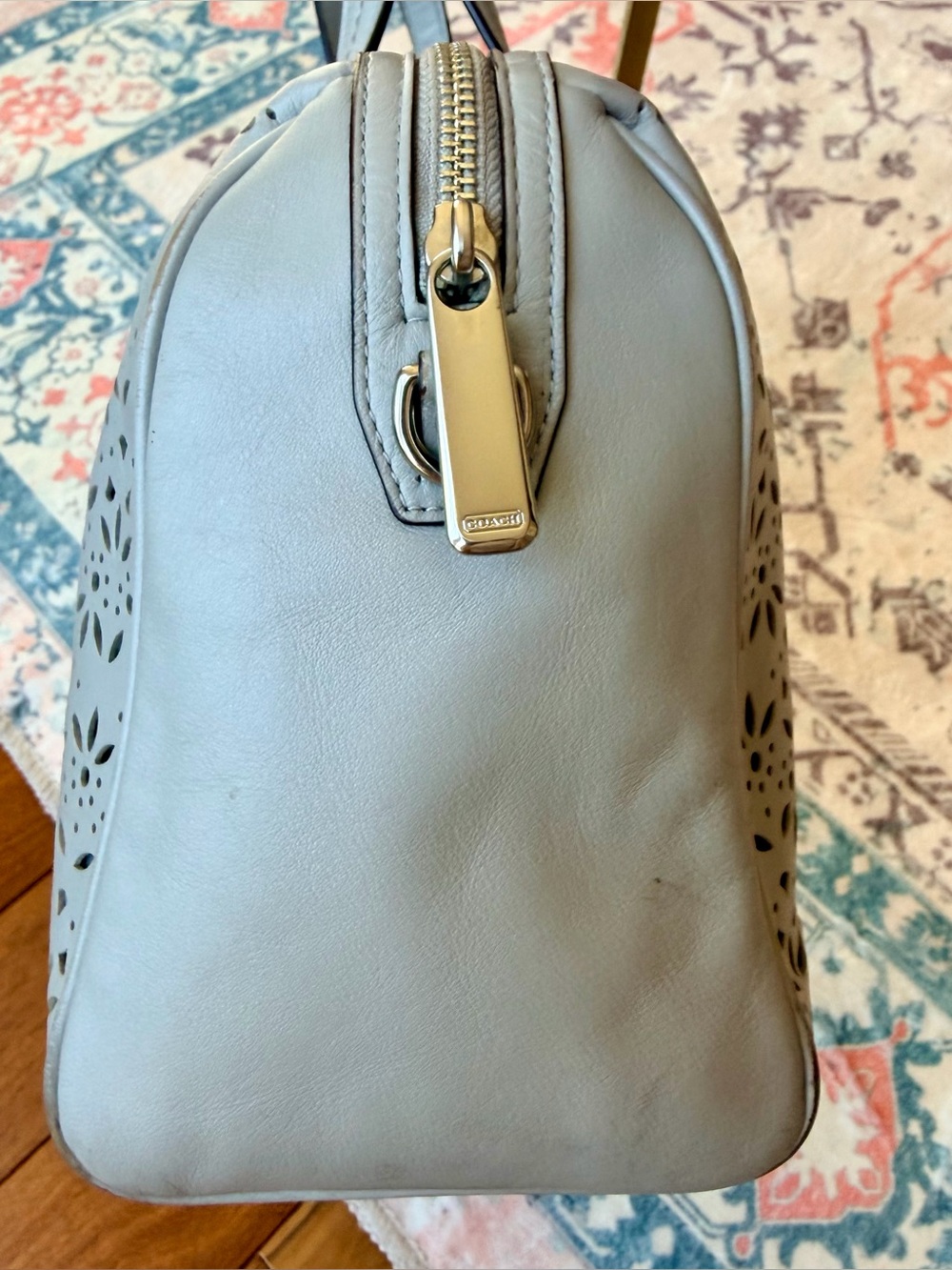 Coach Taylor Eyelet Leather Satchel with Accent Scarf (Style Number F27392). - Picture 5 of 14